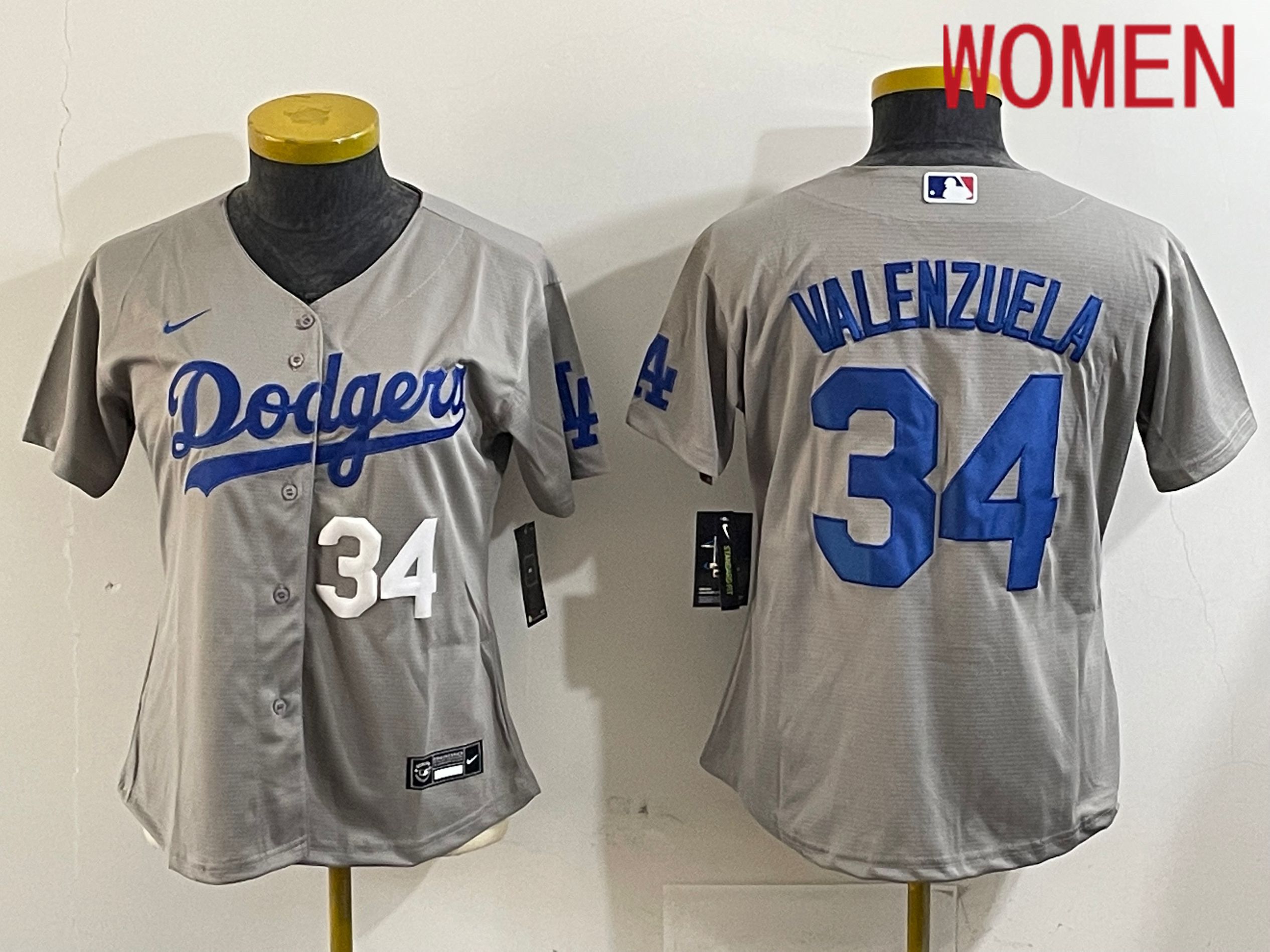 Women Los Angeles Dodgers 34 Valenzuela Grey Game 2024 Nike MLB Jersey style 1216